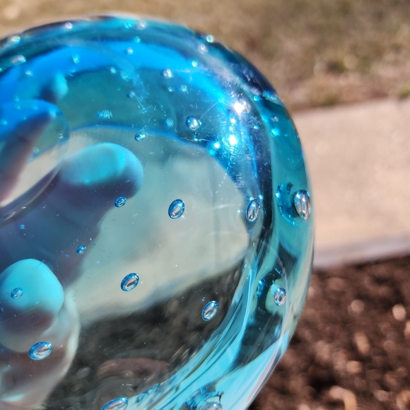 Vintage MCM Blenko Glass Ashtray Blue Controlled Seeded Bubble B-508 1950’s - Picture 10 of 15